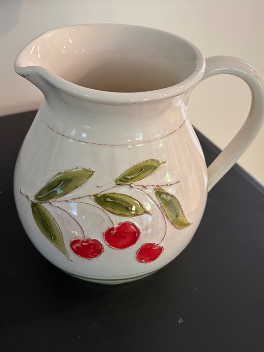 Crate and Barrel Ceramic Water Juice Pitcher CHERRY MADE IN ITALY